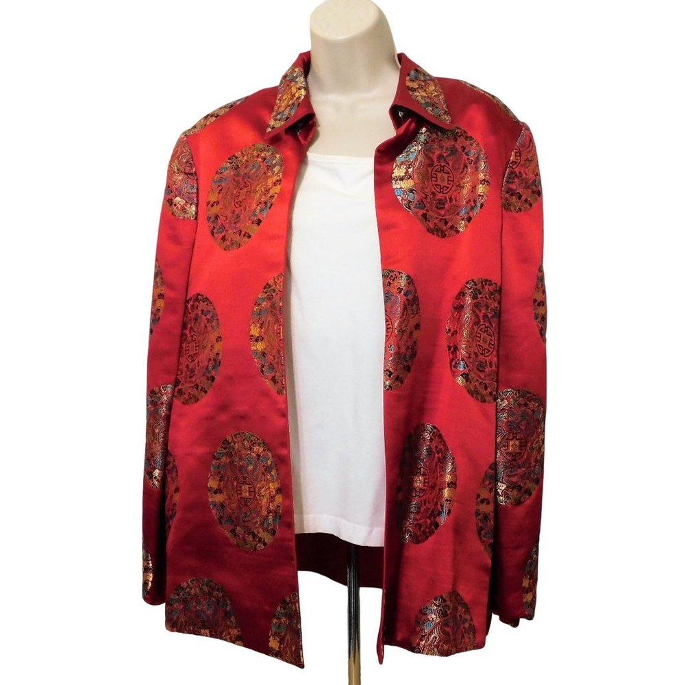 Red Jacket L Reversible Asian Inspired Design Long Sleeve